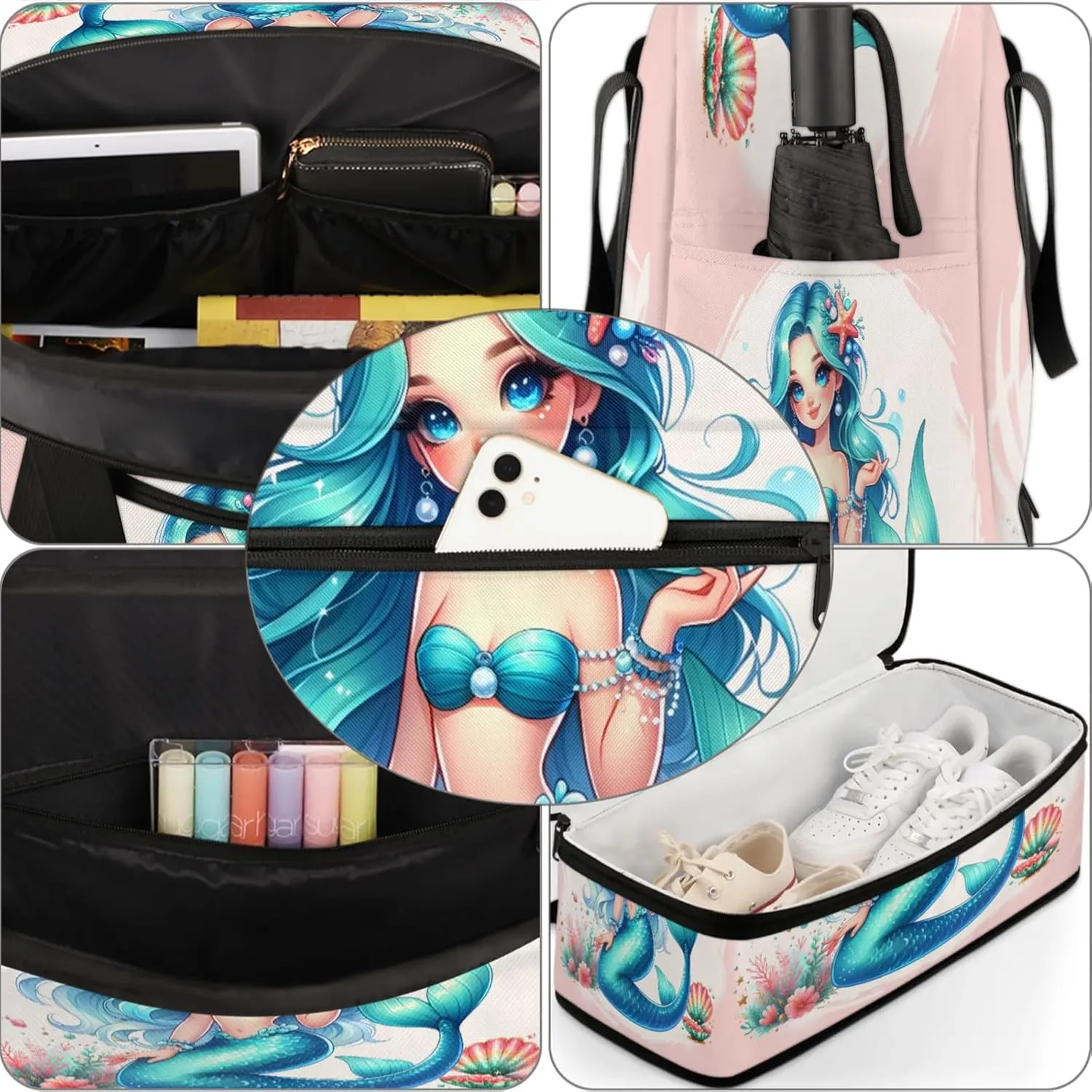 Mermaid Blue Ocean Travel Duffel Bags for Women & Men Large Sports Gym Bags Foldie Weekender Overnight Bag Carry On Tote Bag With Shoe Compartment Personal Item Luggage for Travel Sports Gym