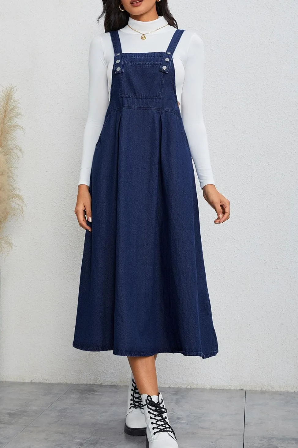 Milumia Women's Casual Denim Overall Dress Sleeveless Flowy Baggy Long Jean Jumper Dresses
