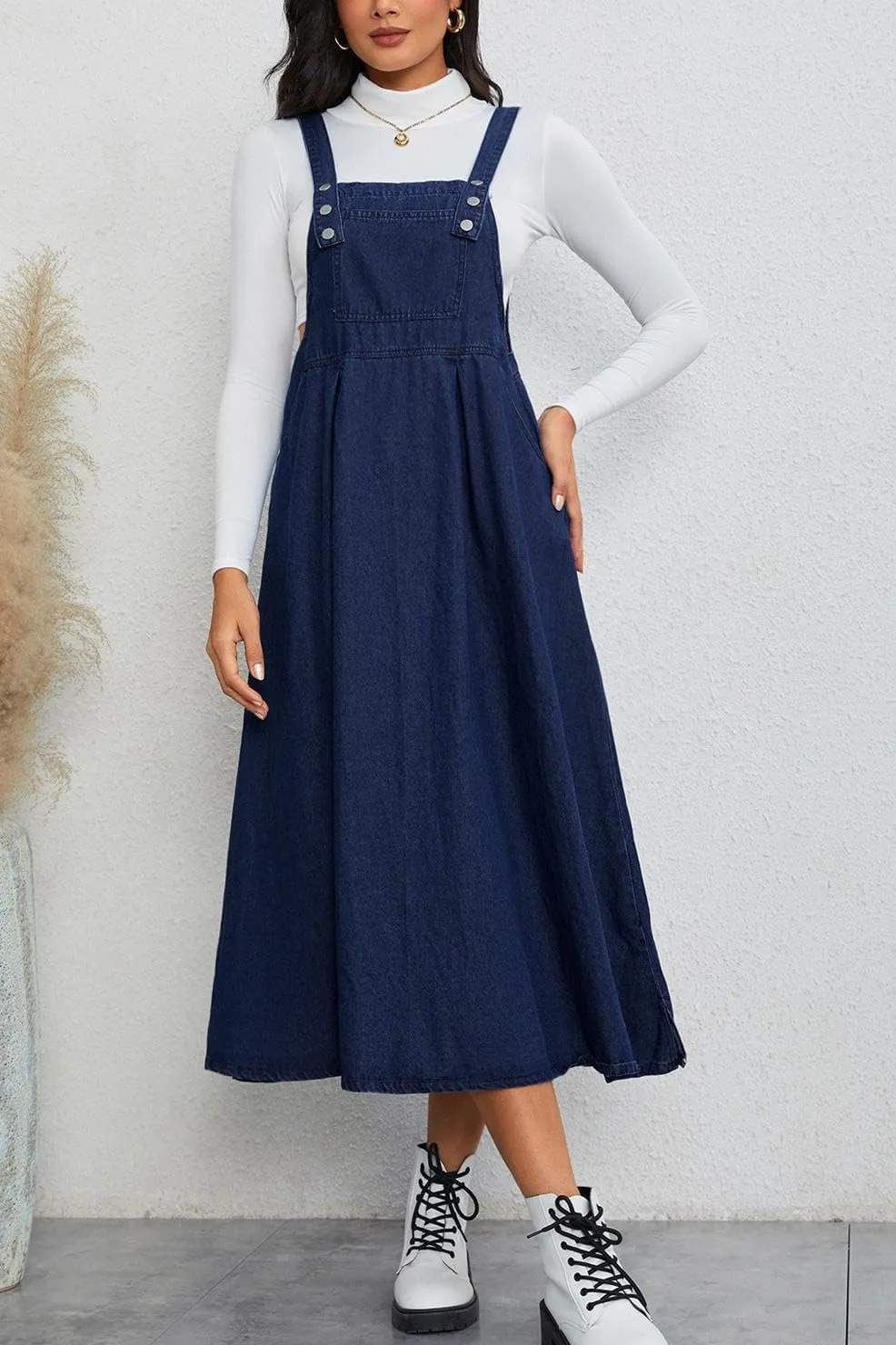 Milumia Women's Casual Denim Overall Dress Sleeveless Flowy Baggy Long Jean Jumper Dresses