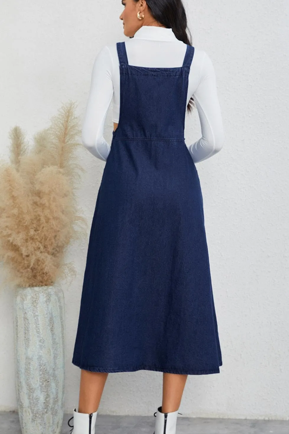 Milumia Women's Casual Denim Overall Dress Sleeveless Flowy Baggy Long Jean Jumper Dresses
