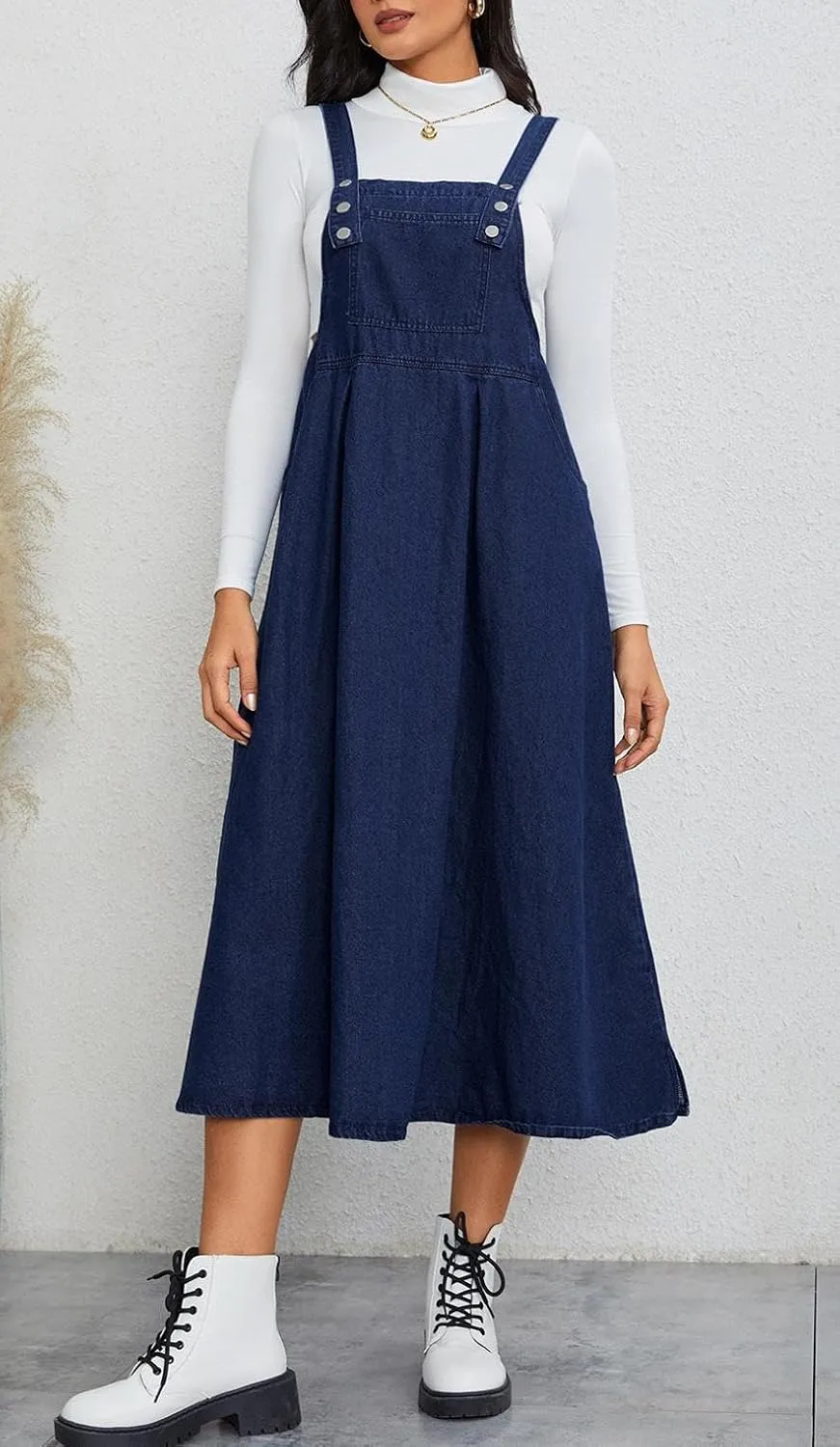 Milumia Women's Casual Denim Overall Dress Sleeveless Flowy Baggy Long Jean Jumper Dresses