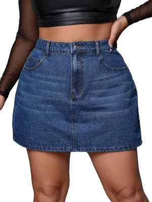 Milumia Women's Plus Size Casual Jean Skirt High Waisted Pocket Denim Short Mini Skirts