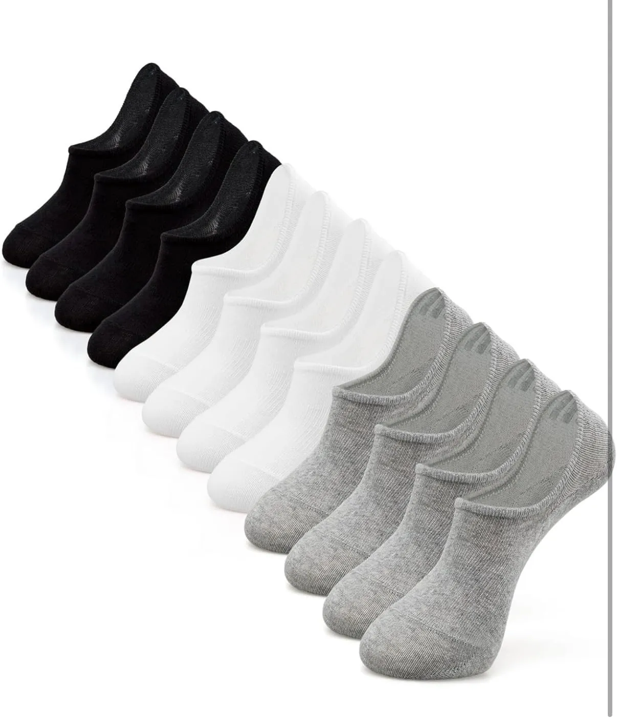 No-Show Socks Unisex (Women/Men), 6 Pairs Low Cut Athletic Liner Socks, Anti-Slip, White Black Gray