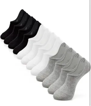 No-Show Socks Unisex (Women/Men), 6 Pairs Low Cut Athletic Liner Socks, Anti-Slip, White Black Gray