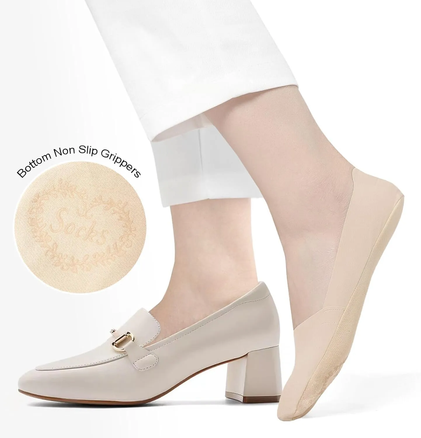 Non Slip No Show Socks for Women Low Cut Thin Footies Invisible Silky Cooling Socks for Loafers Flats 10 Pairs