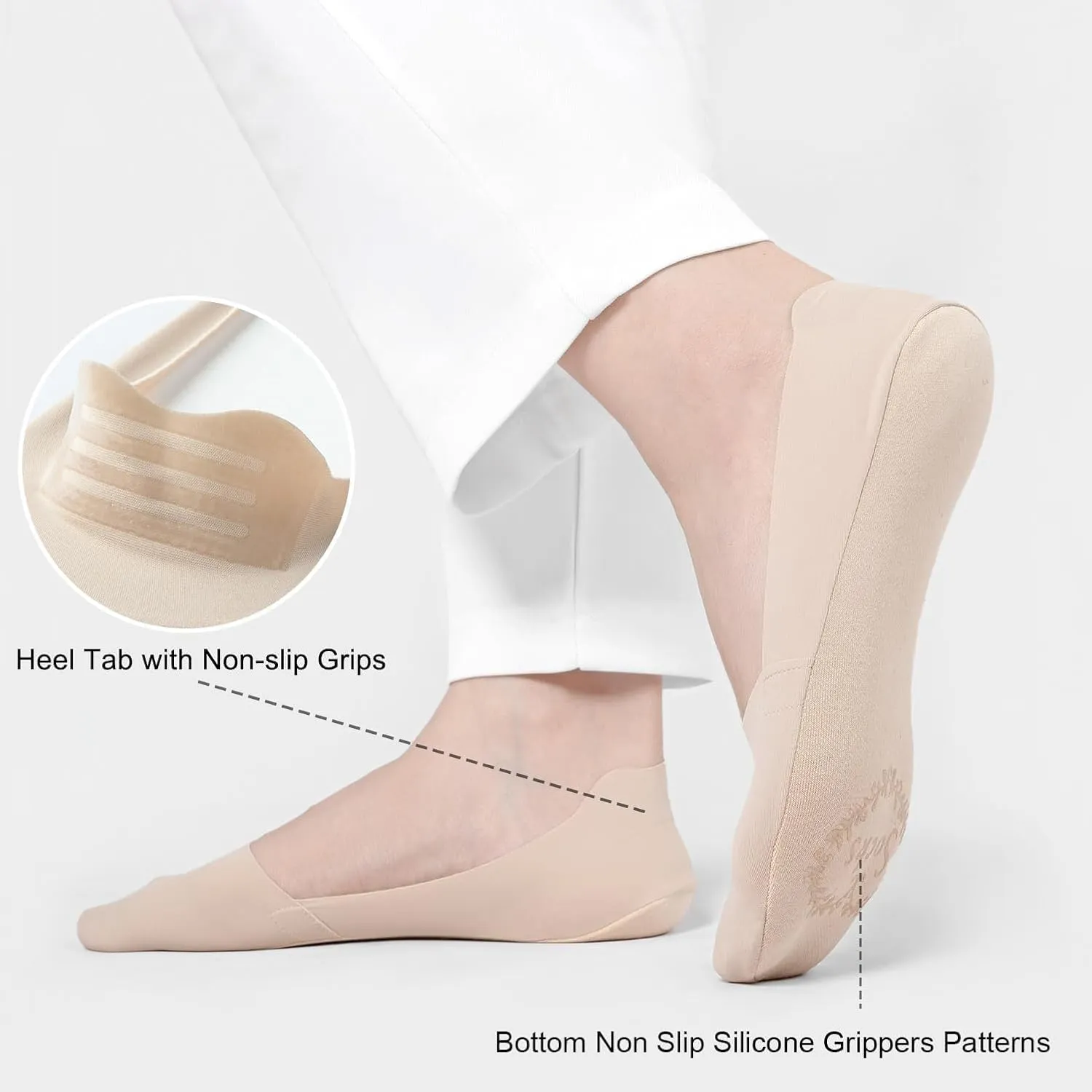 Non Slip No Show Socks for Women Low Cut Thin Footies Invisible Silky Cooling Socks for Loafers Flats 10 Pairs