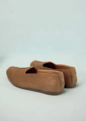 Nude Beige Solid Loafers For Men In Suede