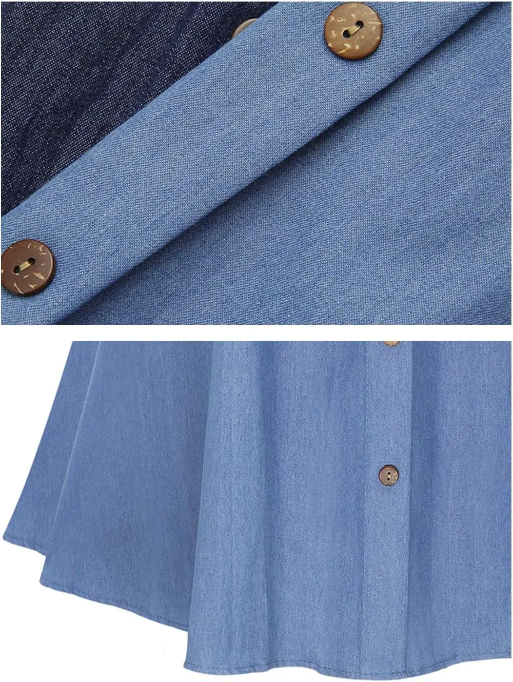 PEHMEA Women's Casual Button Front A-Line Flowy Pleated Midi Long Denim Skirts
