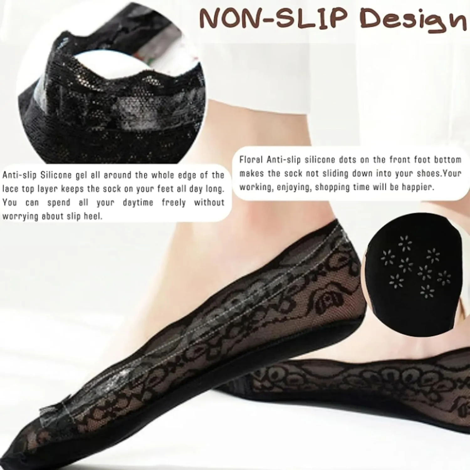 Pleteffect Socks, Mesh Lace No Show Liner Socks for Women, Ultra-Thin Breathable Soft Invisible Non-slip Sockss