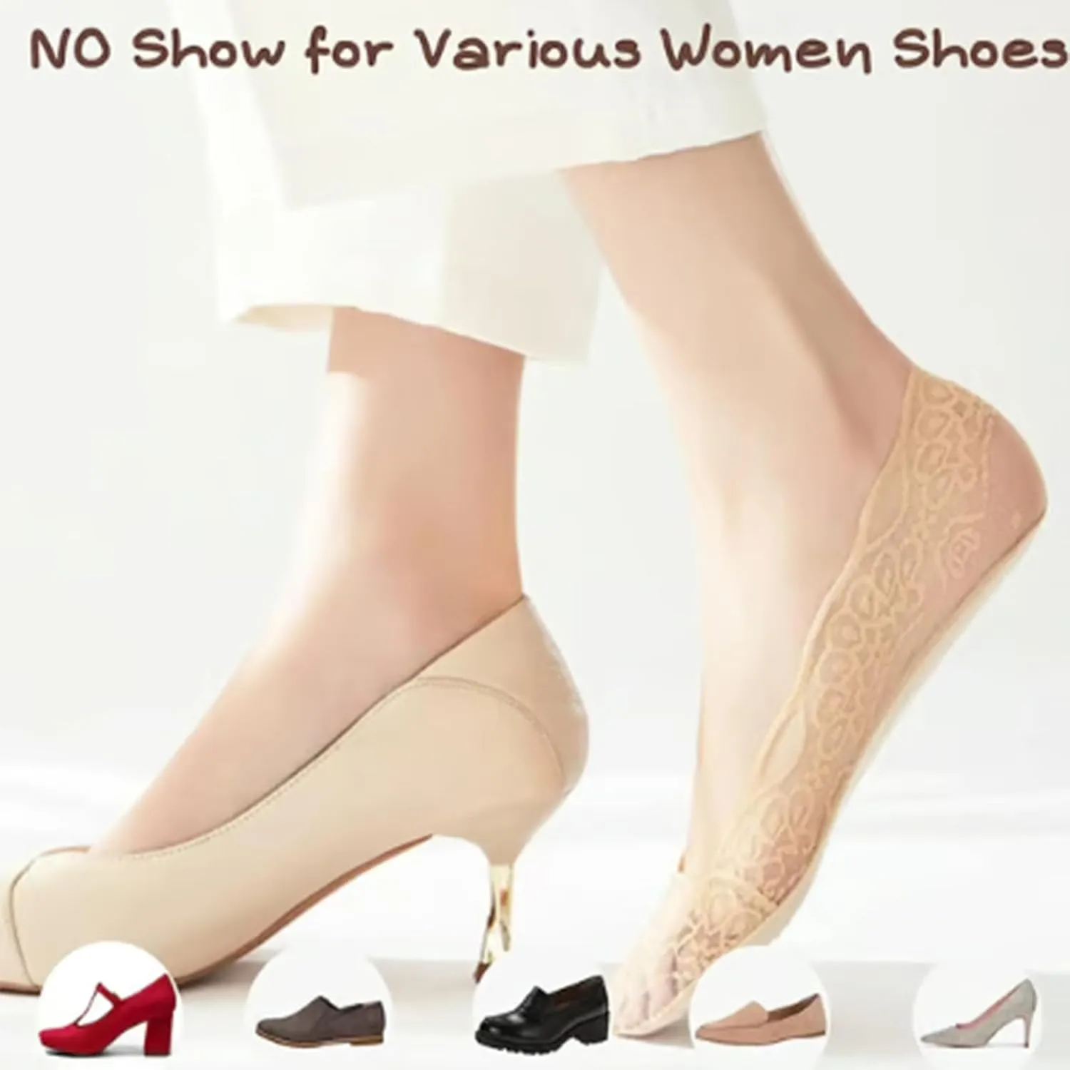 Pleteffect Socks, Mesh Lace No Show Liner Socks for Women, Ultra-Thin Breathable Soft Invisible Non-slip Sockss