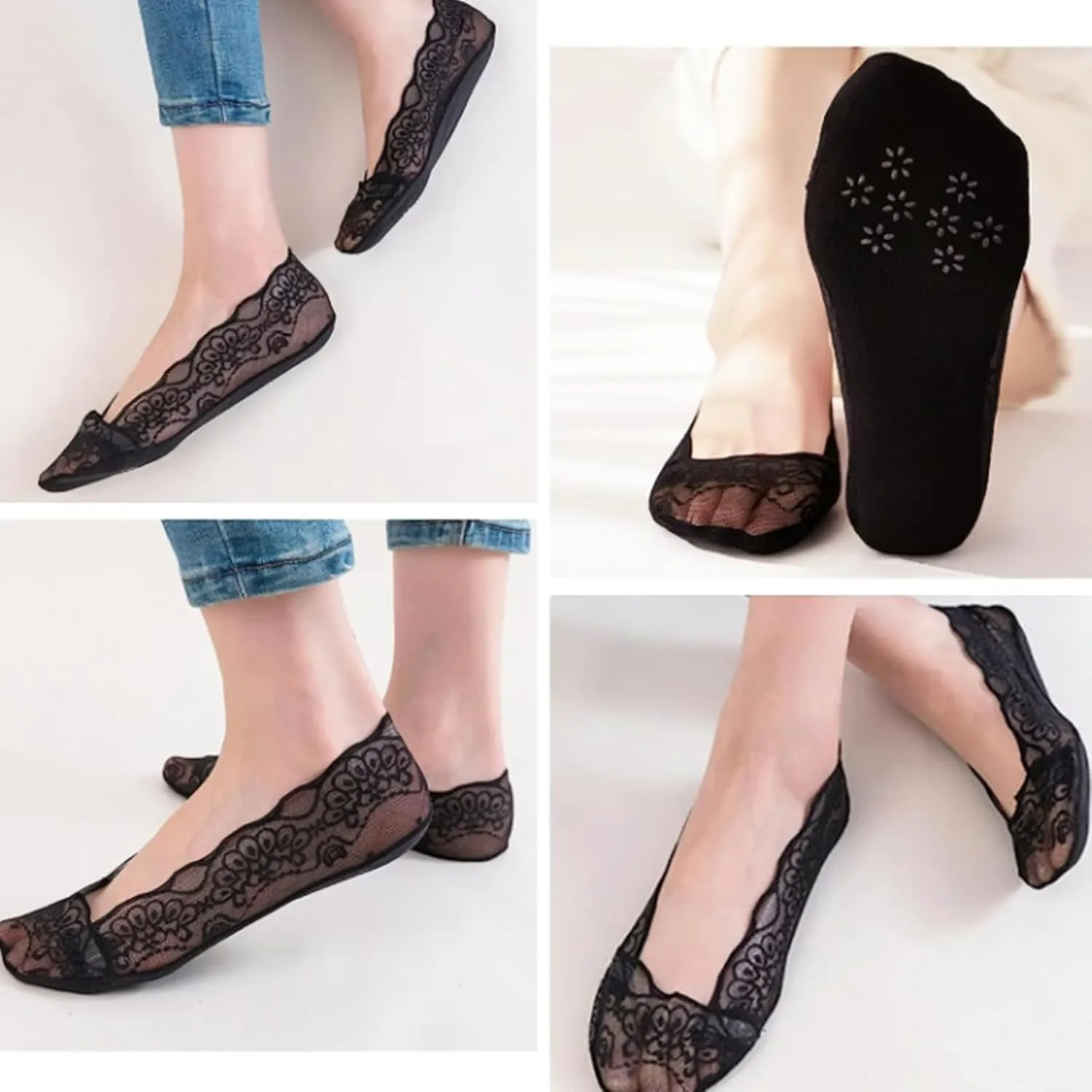 Pleteffect Socks, Mesh Lace No Show Liner Socks for Women, Ultra-Thin Breathable Soft Invisible Non-slip Sockss