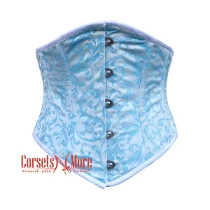 Plus Size Turquoise And White Brocade Gothic Waist Trainer Underbust Waspie Corset