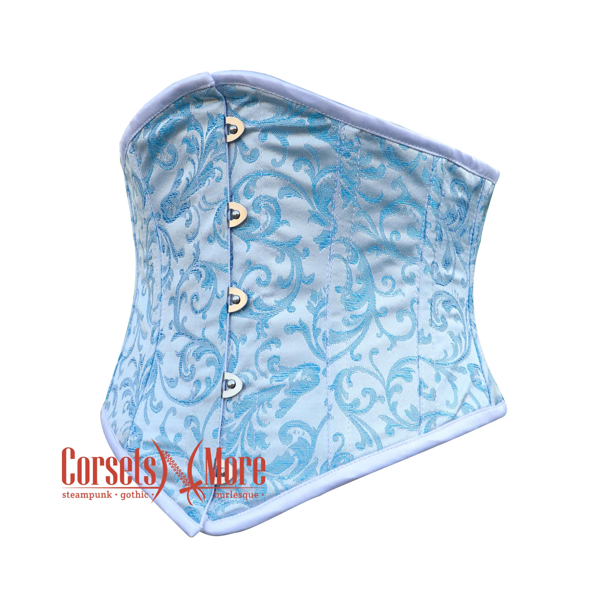 Plus Size Turquoise And White Brocade Gothic Waist Trainer Underbust Waspie Corset