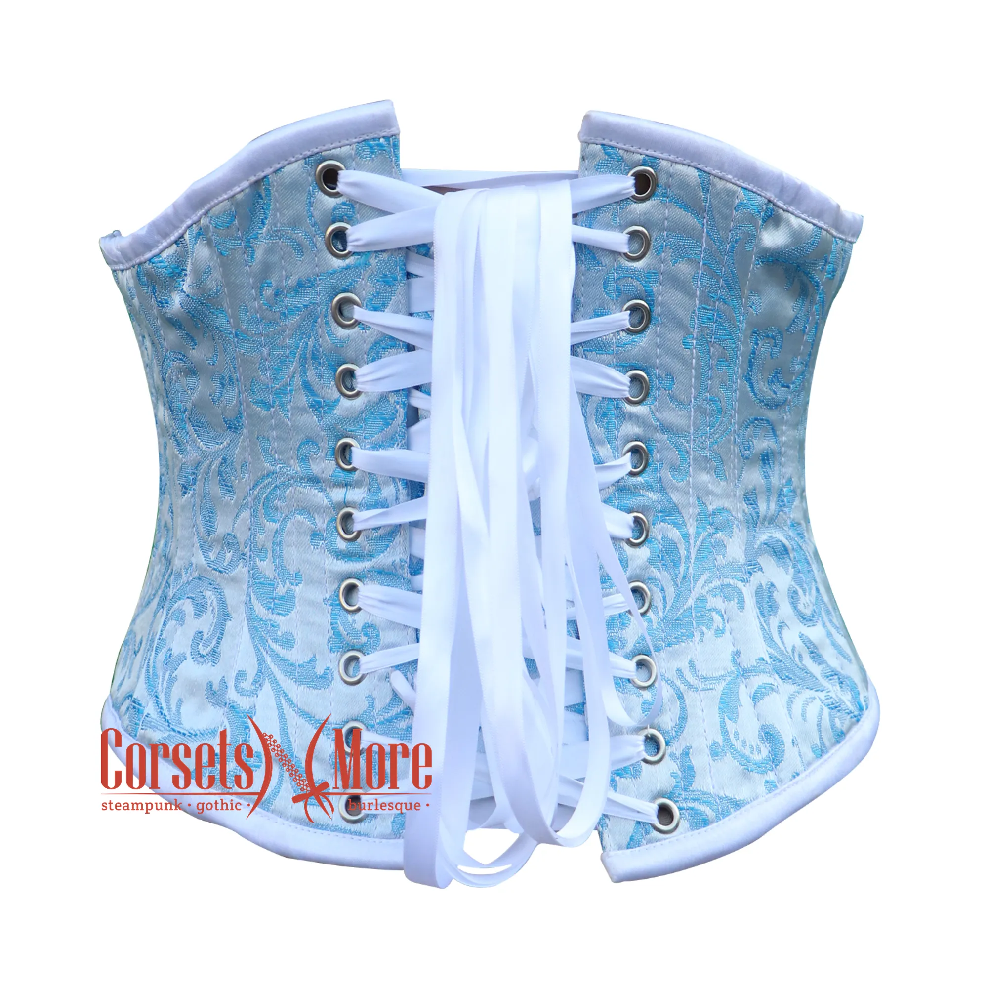 Plus Size Turquoise And White Brocade Gothic Waist Trainer Underbust Waspie Corset