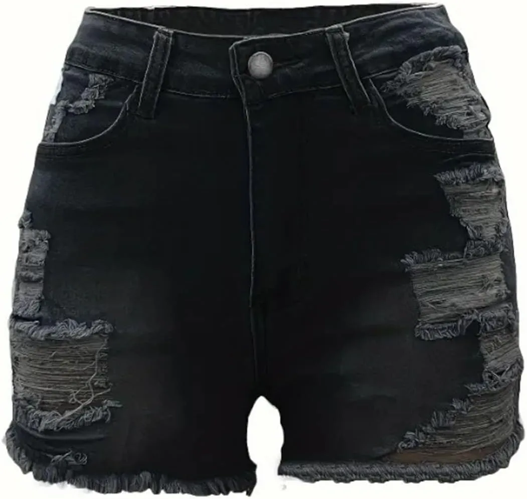 Plus Size Women’s Tassel Denim Shorts Spring Summer High Waist Stretch Club Party