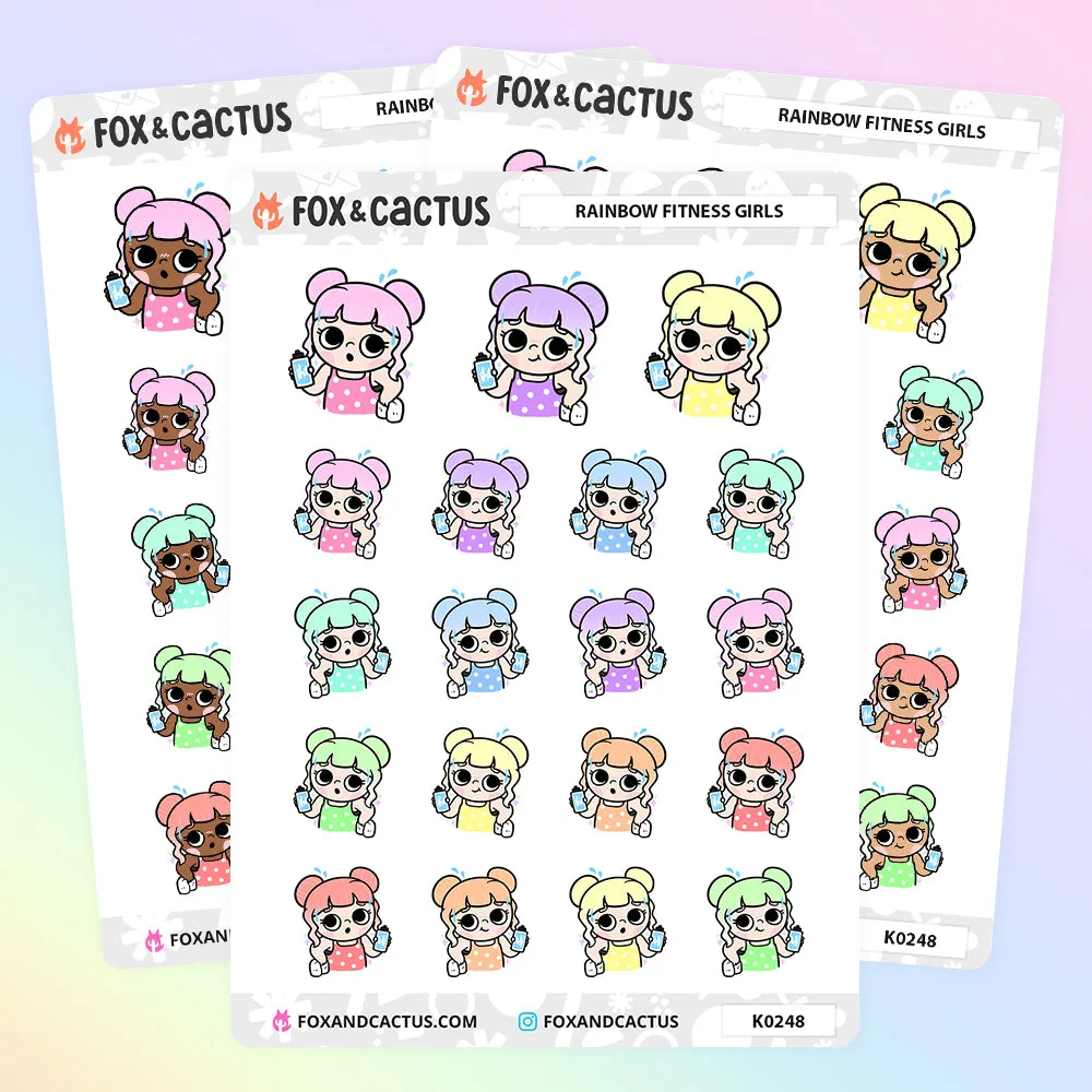 Rainbow Fitness Kawaii Girl Stickers