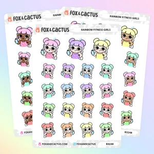 Rainbow Fitness Kawaii Girl Stickers