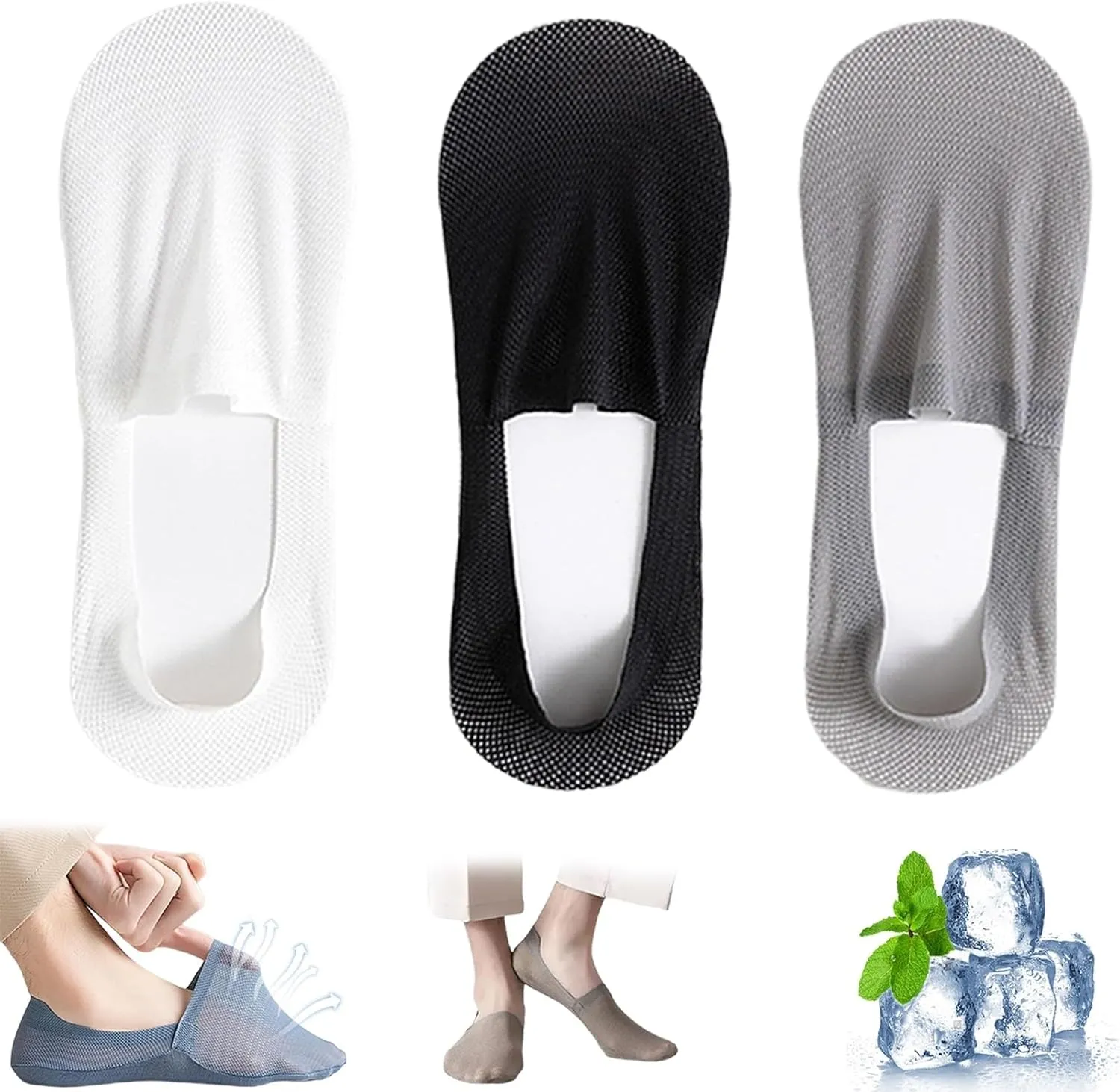 Repertoire Socks, Repertoire Ultra Thin Liner Socks Non Slip, Ice Silk Breathable Combed Cotton No Show Sock for Women Men(3pcs-B)
