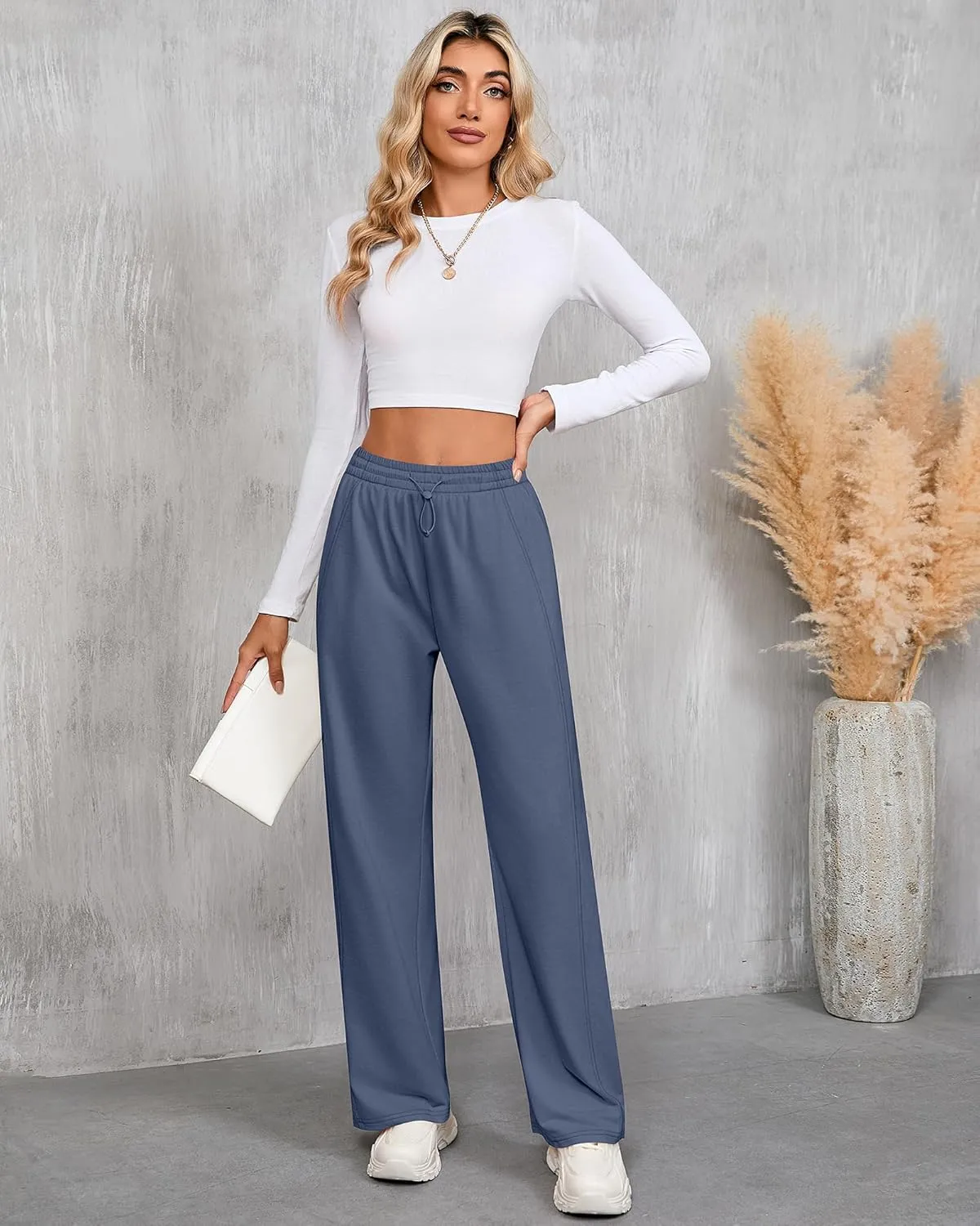 Riyiper Women’s Sweatpants, Straight Leg Yoga Pants Comfy Casual Workout Joggers Drawstring High Waisted Pants with Pockets