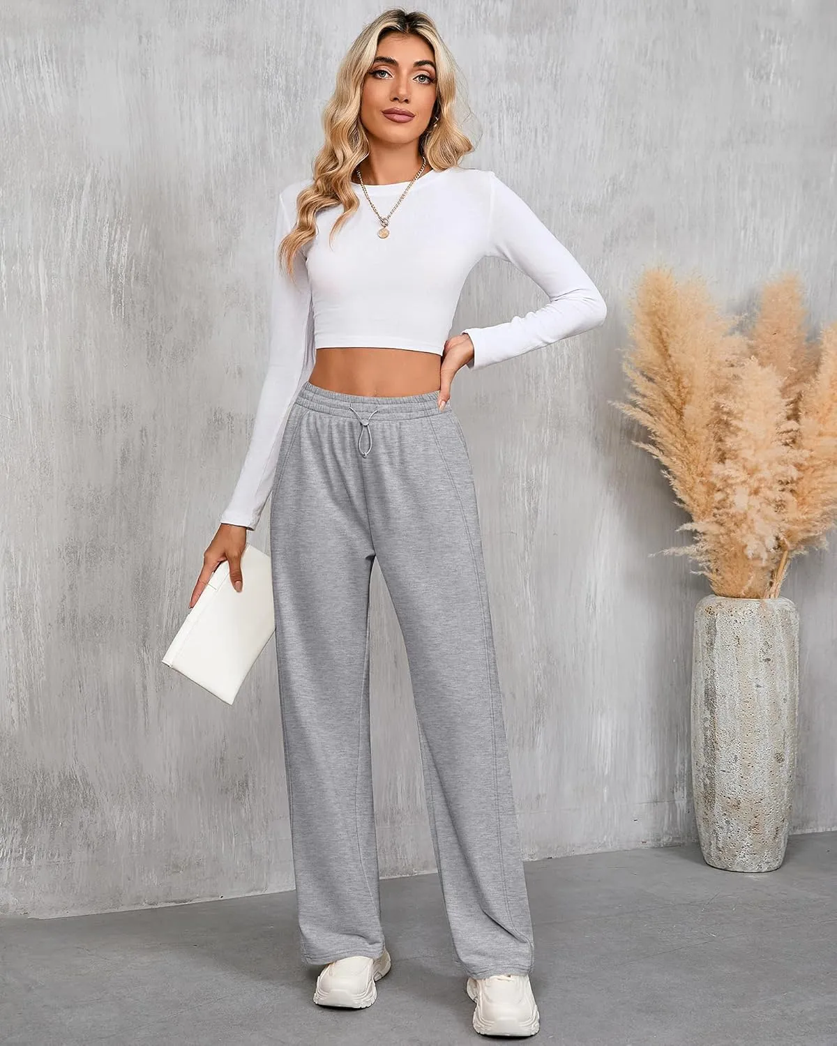 Riyiper Women’s Sweatpants, Straight Leg Yoga Pants Comfy Casual Workout Joggers Drawstring High Waisted Pants with Pockets