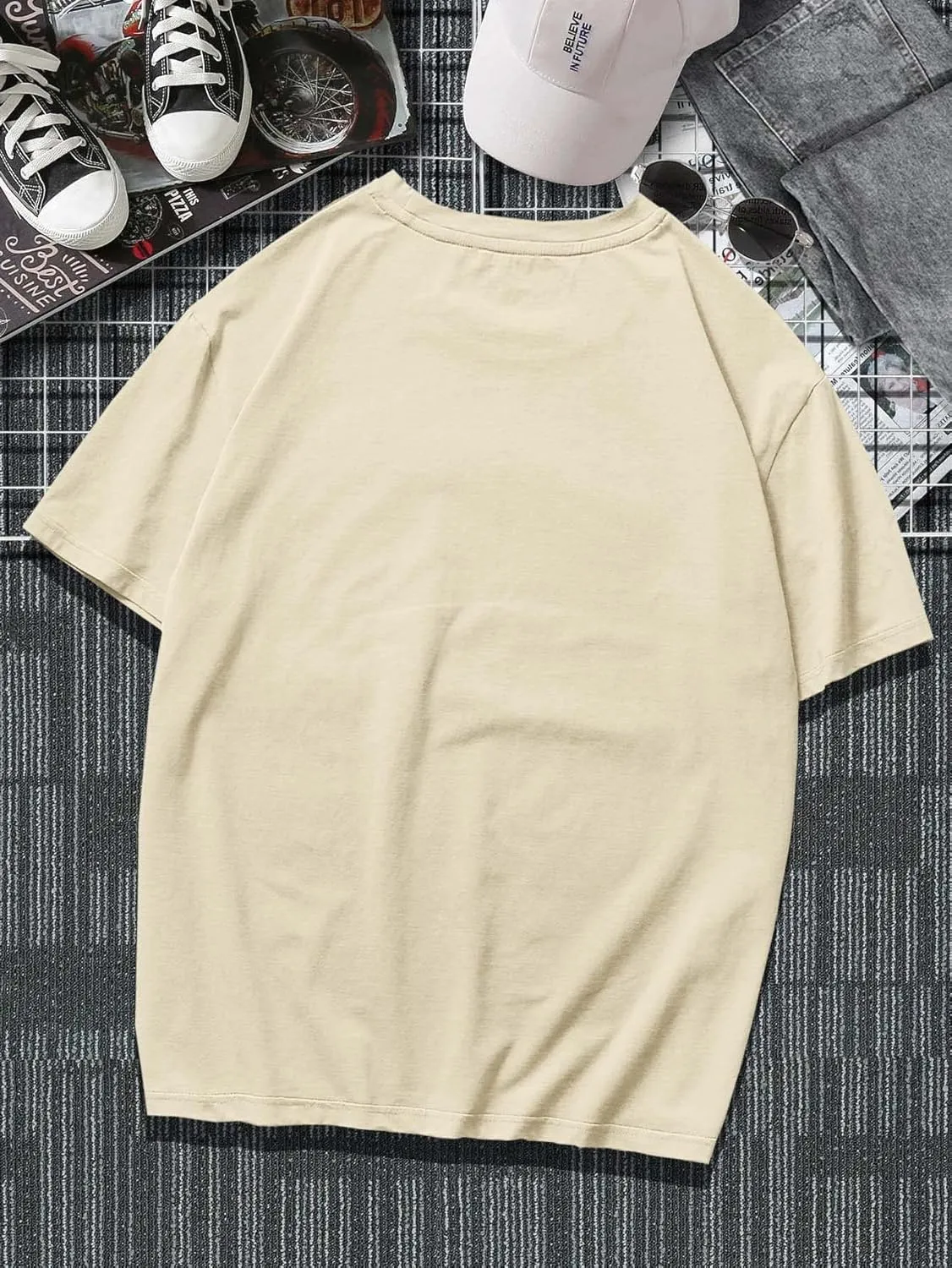 SHENHE Men's Casual Letter Print Short Sleeve Round Neck Regular Fit T Shirt Tops