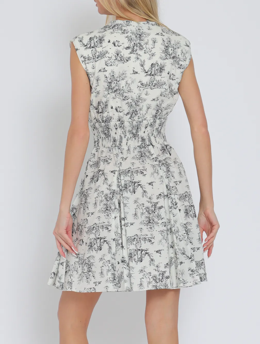 Shoulder Pad Zipper Front Elastic Waisted Mini Dress