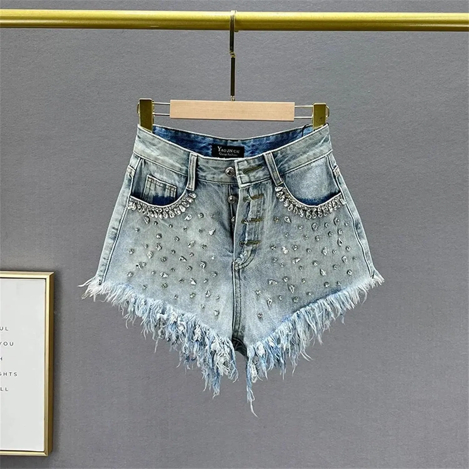 Spring Summer Gradient Wash Denim Shorts Women High Waist Retro Vintage Harajuku Style