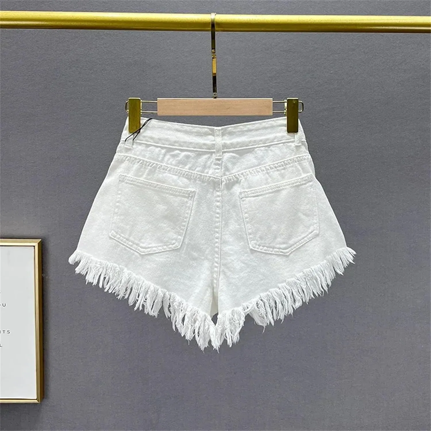 Spring Summer Gradient Wash Denim Shorts Women High Waist Retro Vintage Harajuku Style