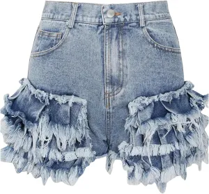 Spring Summer Pearl Embellished Denim Shorts Women High Waist Retro Chic Office Casual