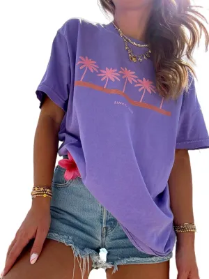 Summer Oversized Flower Graphic Tees Y2k Coastal Beach Palm Surfboard Tops Baggy T-Shirts Teen Girls Preppy Clothes