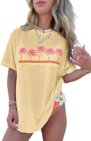 Summer Oversized Flower Graphic Tees Y2k Coastal Beach Palm Surfboard Tops Baggy T-Shirts Teen Girls Preppy Clothes