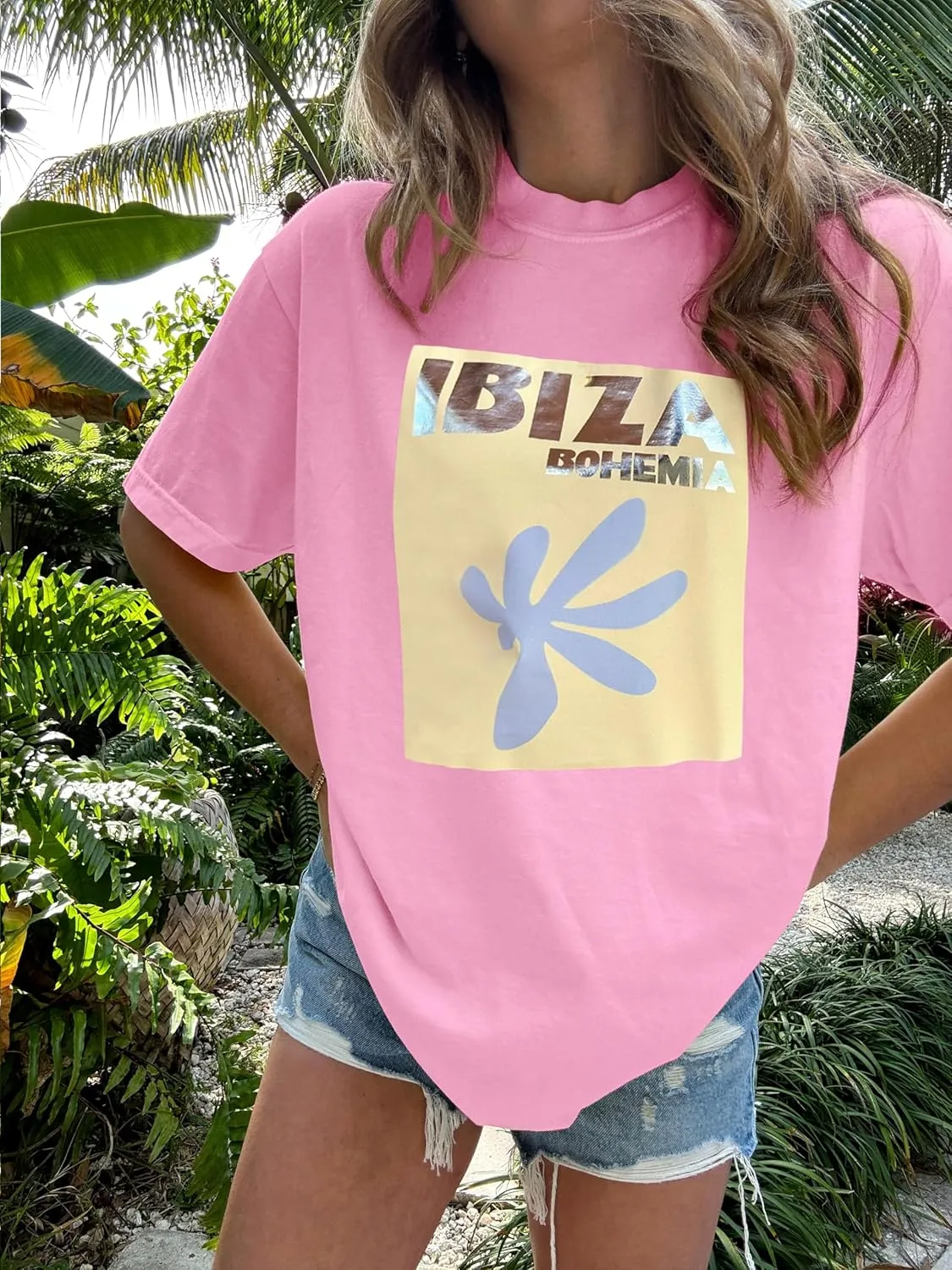 Summer Oversized Flower Graphic Tees Y2k Coastal Beach Palm Surfboard Tops Baggy T-Shirts Teen Girls Preppy Clothes