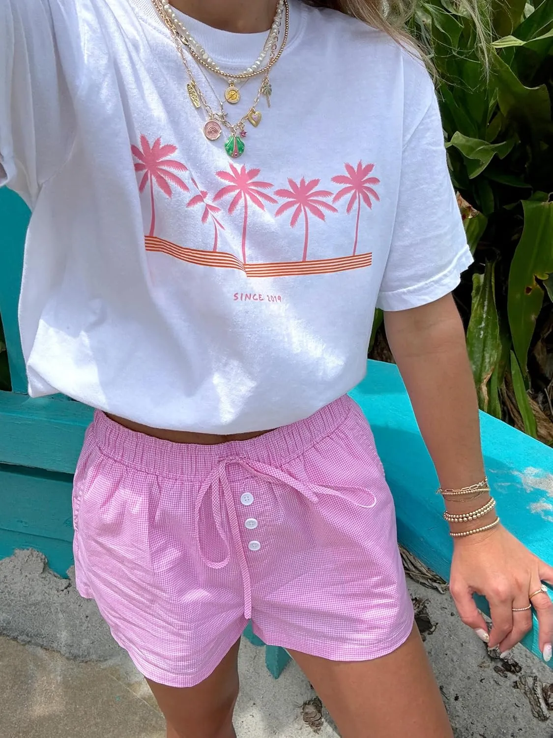 Summer Oversized Flower Graphic Tees Y2k Coastal Beach Palm Surfboard Tops Baggy T-Shirts Teen Girls Preppy Clothes