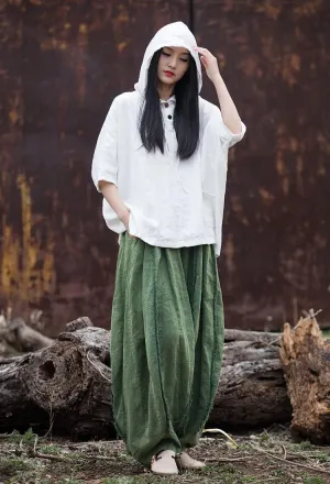 Summer Women's Linen Cotton Lantern Pants Casual Boho Palazzo Wide Leg Trousers with Elastic Waist