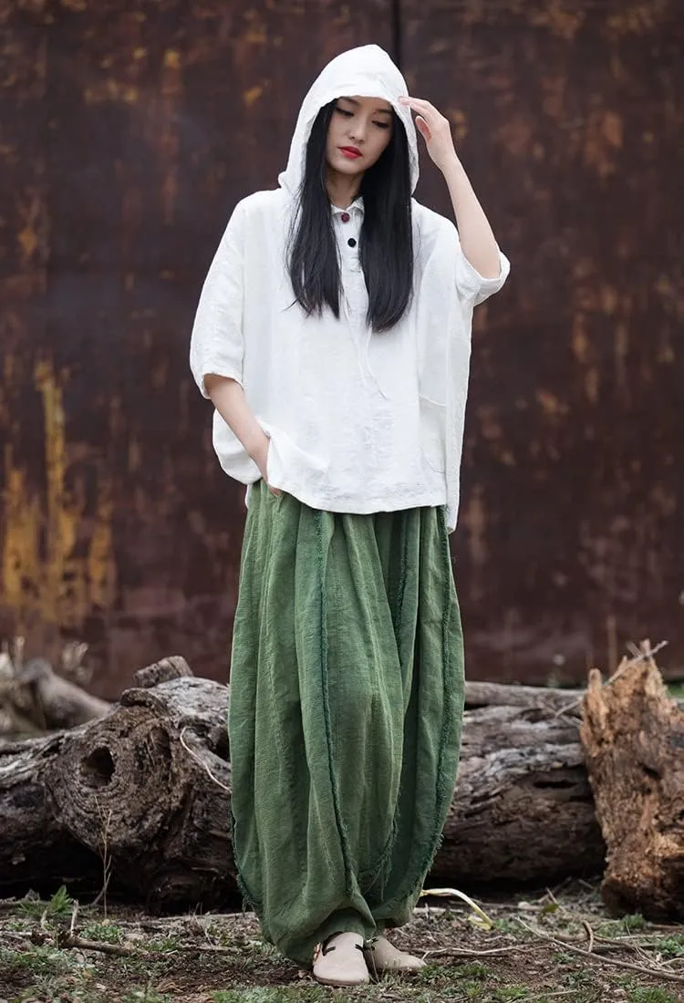 Summer Women's Linen Cotton Lantern Pants Casual Boho Palazzo Wide Leg Trousers with Elastic Waist