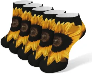 Sunflower on Black Background Low Cut Ankle Socks Athletic Socks For Women Performance Cushioned Comfort Sock For Men And Children