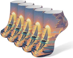 Sunset And Sailboat 5 Pairs Ankle Socks Comfort Athletic Socks Low Cut Breathable Casual Sock for Unisex