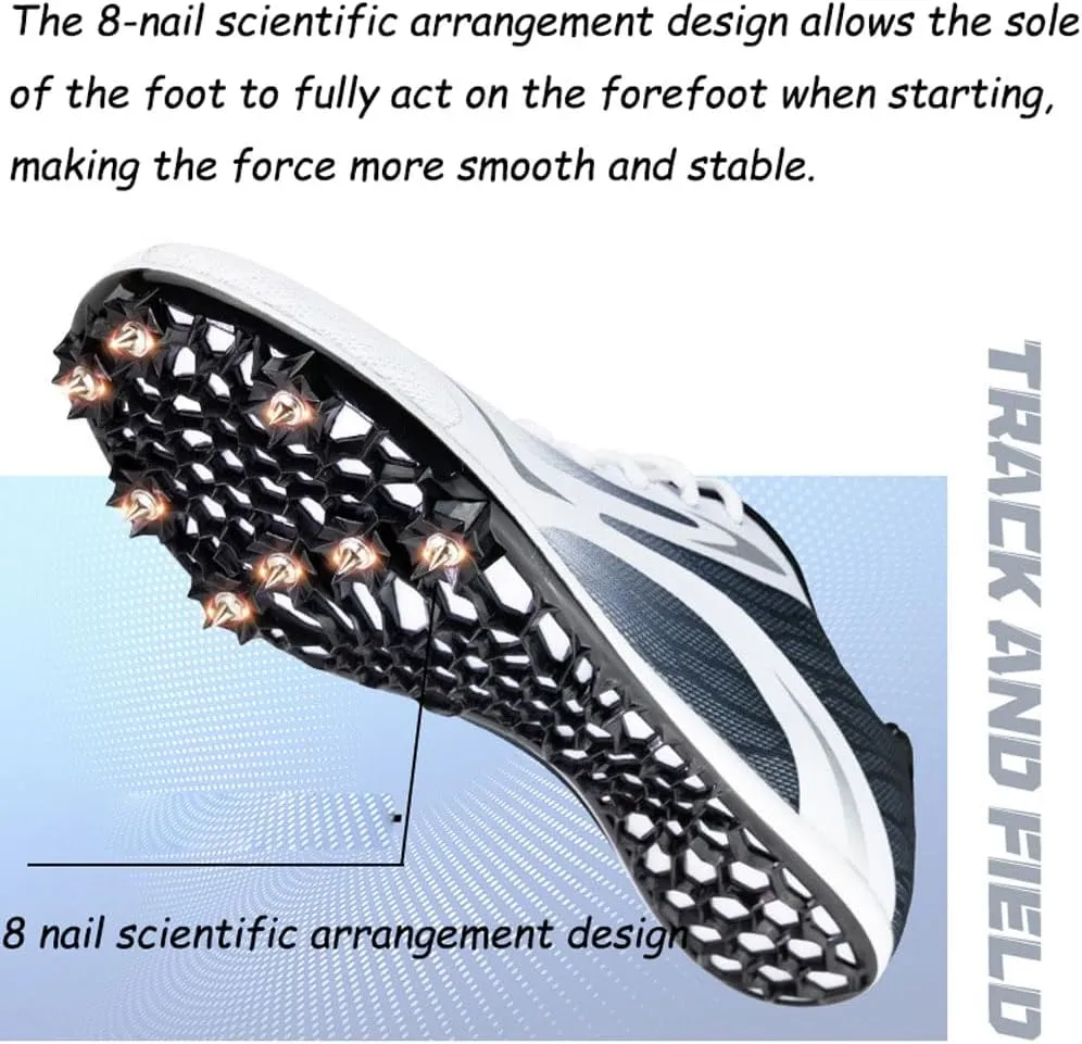 Track and Field Spike Shoes Running Sprint Shoes Track and Field Shoes 8 Nails Breathable Lightweight Professional Athletic training Shoes Mesh leather Buffer Unisex(Boys, Girls,Womens, Mens),35-45 EU