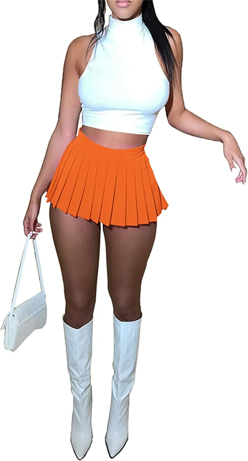Two Piece Outfits for Women Sexy Sleeveless Tank Crop Tops Pleated A Line Mini Skirt Set Tennis Skorts Skirts Set