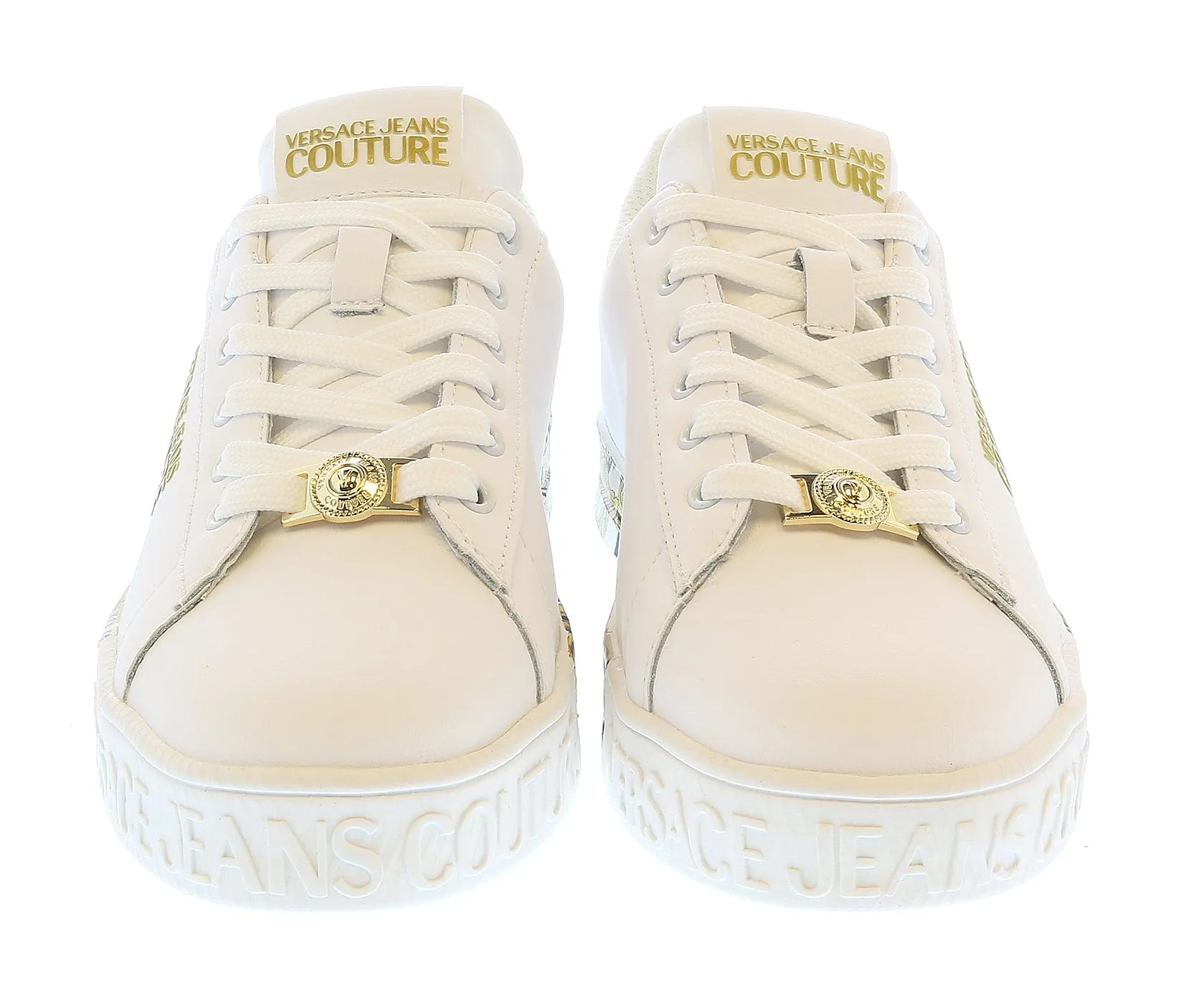 Versace Jeans Couture White Baroque Sole Lace Up Fashion Court Sneakers-