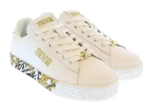 Versace Jeans Couture White Baroque Sole Lace Up Fashion Court Sneakers-