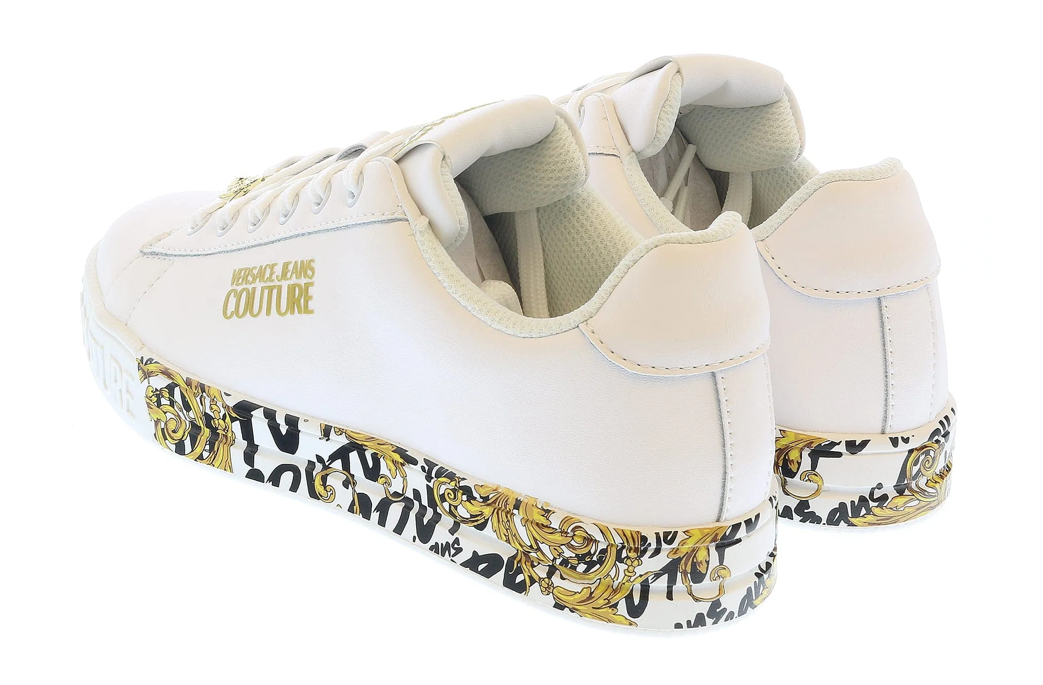 Versace Jeans Couture White Baroque Sole Lace Up Fashion Court Sneakers-
