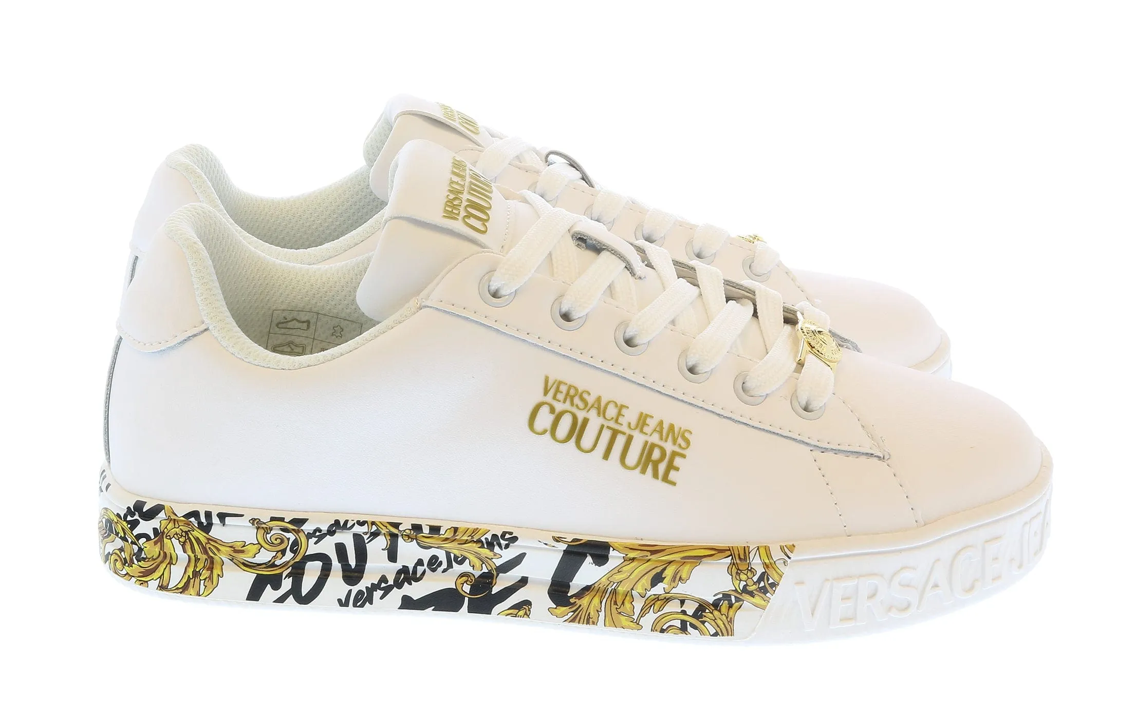 Versace Jeans Couture White Baroque Sole Lace Up Fashion Court Sneakers-