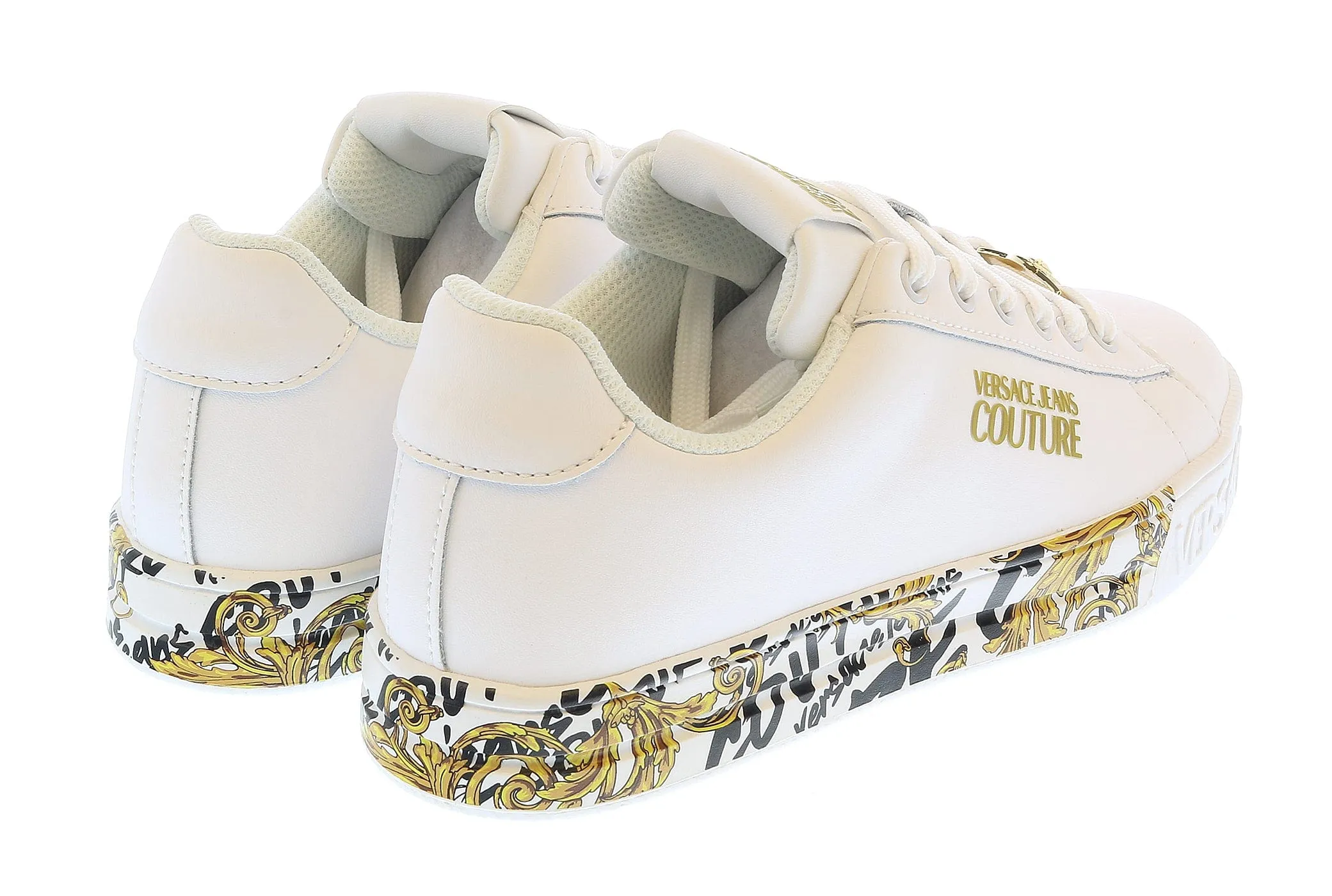 Versace Jeans Couture White Baroque Sole Lace Up Fashion Court Sneakers-