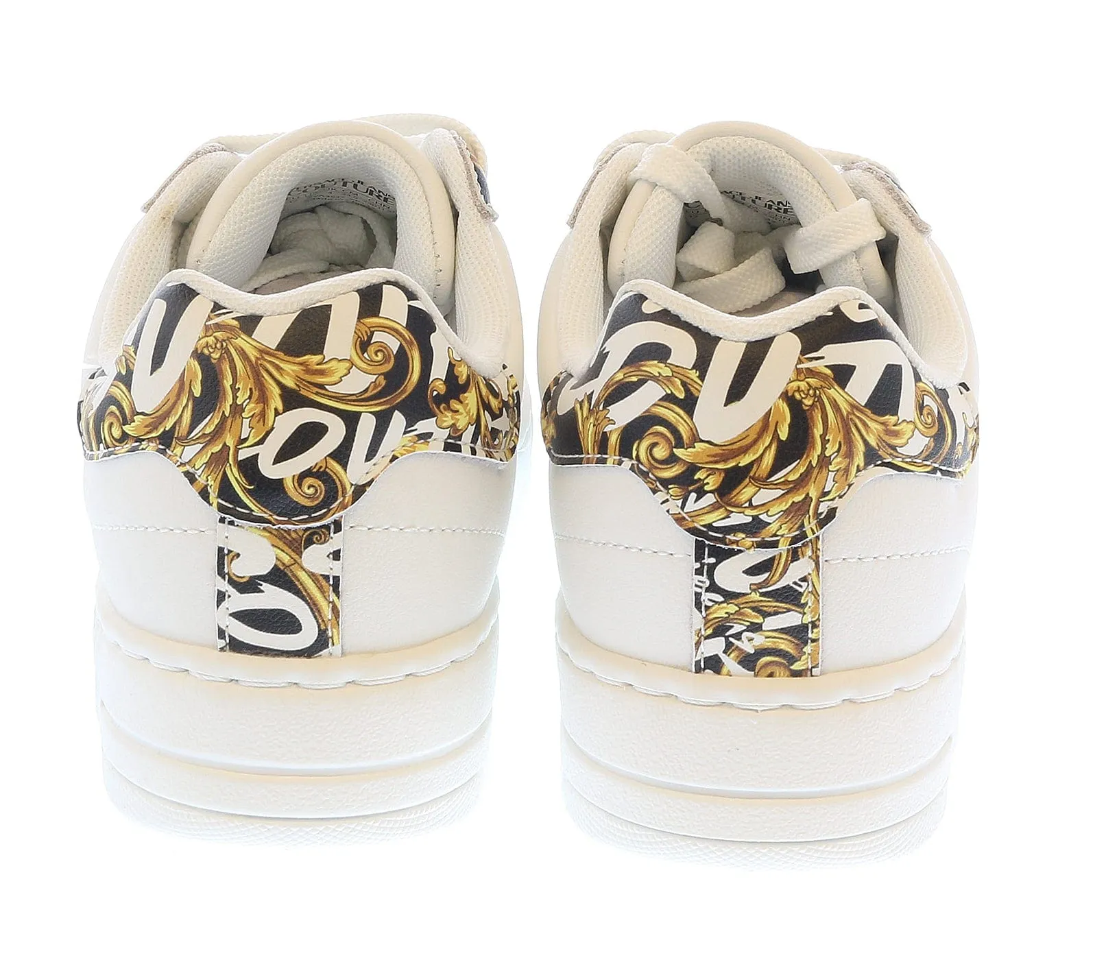 Versace Jeans Couture White Gold  Baroque Detail Lace Up Fashion Court Sneakers-