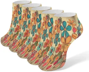 Vintage Style Flowers 5 Pairs Ankle Socks Comfort Athletic Socks Low Cut Breathable Casual Sock for Unisex