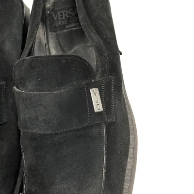 Vintage Versace Company Jeans Suede Loafers Shoes Size 11 Black