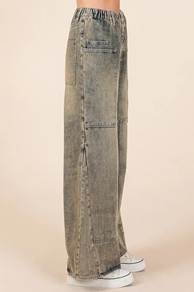 Vintage Washed Wide Leg Cargo Jeans – High Waist Relaxed Fit