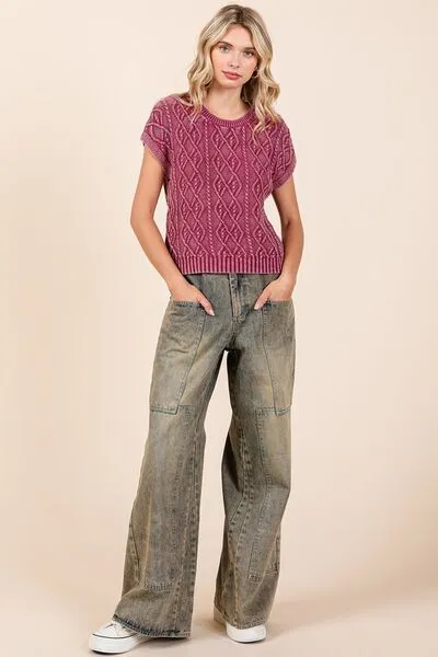 Vintage Washed Wide Leg Cargo Jeans – High Waist Relaxed Fit