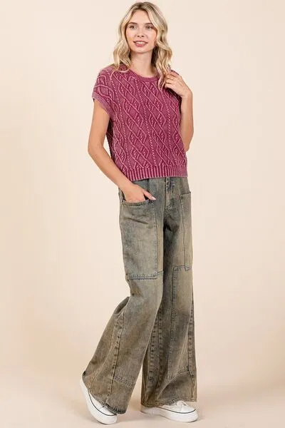 Vintage Washed Wide Leg Cargo Jeans – High Waist Relaxed Fit